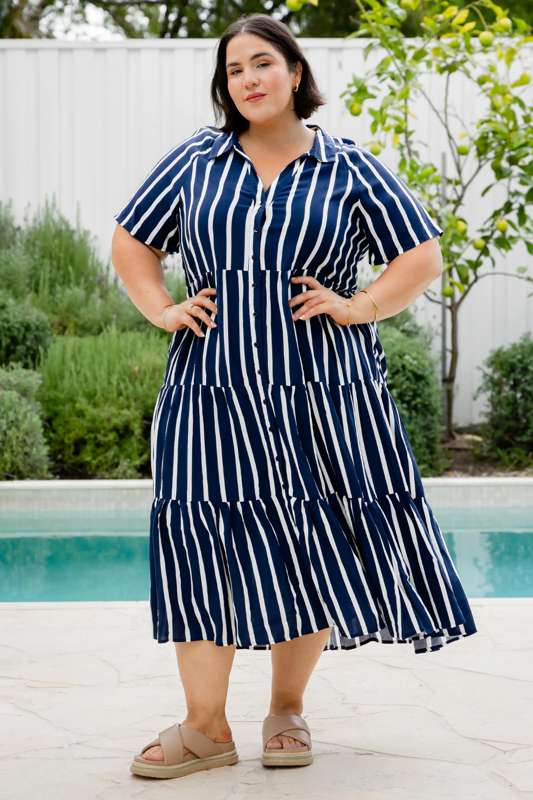 Maeve Midi Dress Navy Stripe - Image 9