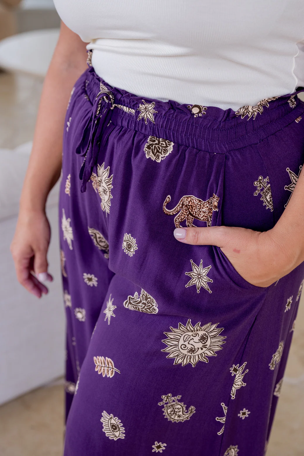 Final Sale | Maree Wide Leg Pant Talisman Print Plum - Image 12