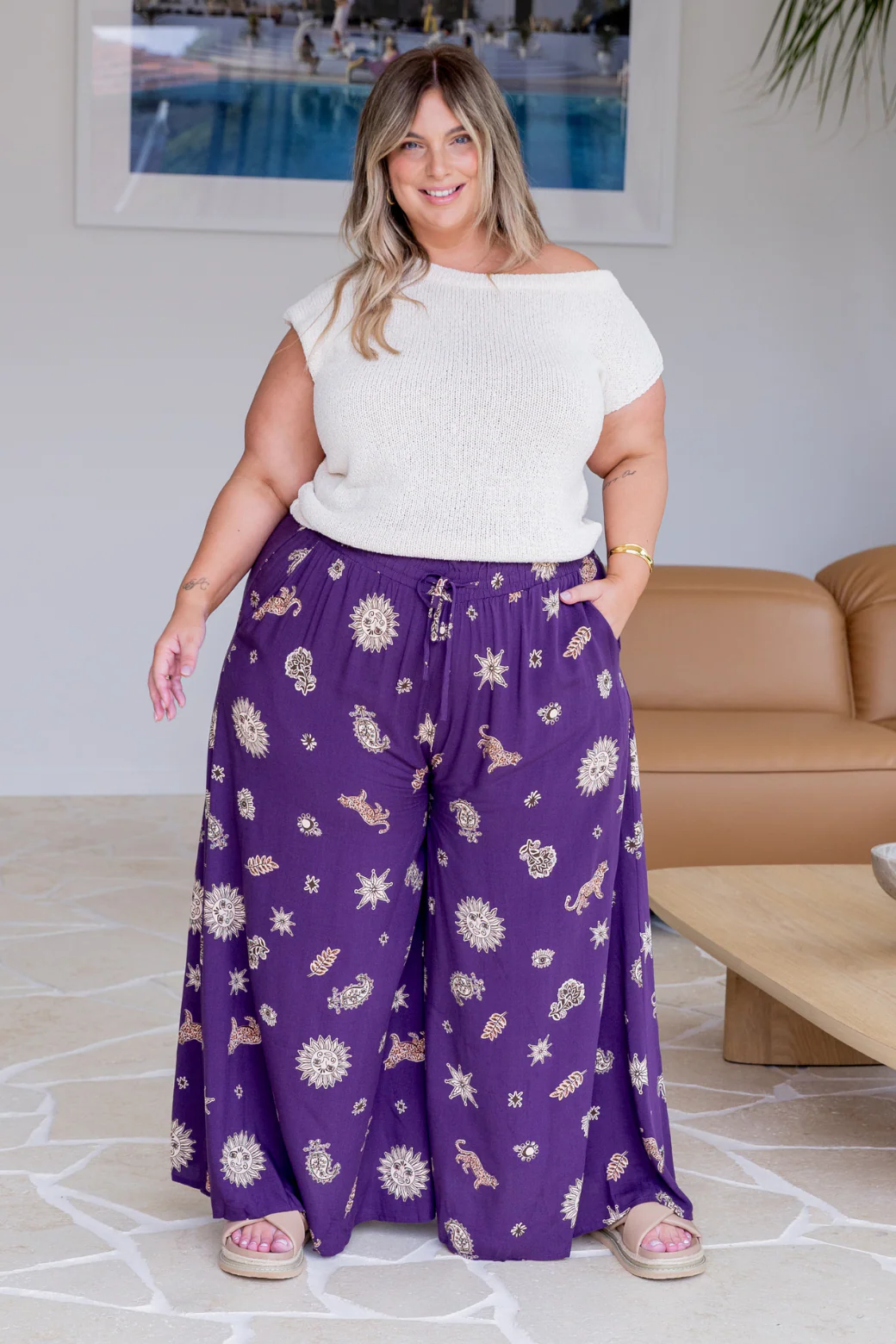 Final Sale | Maree Wide Leg Pant Talisman Print Plum - Image 2