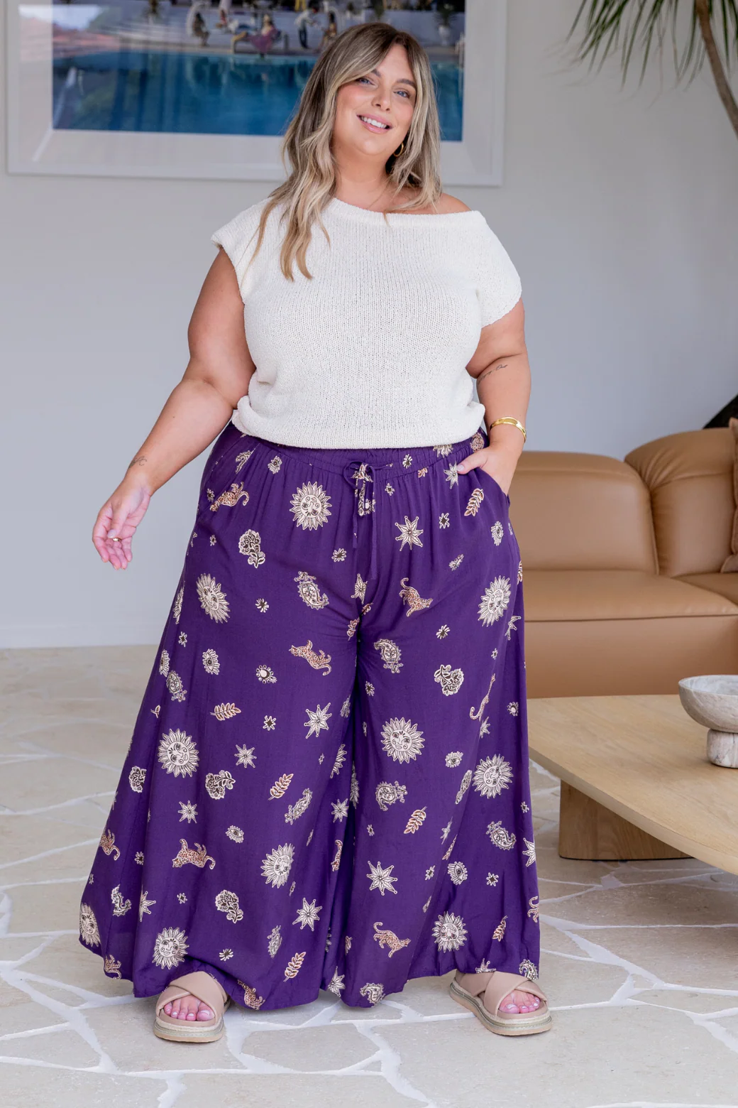 Final Sale | Maree Wide Leg Pant Talisman Print Plum - Image 5