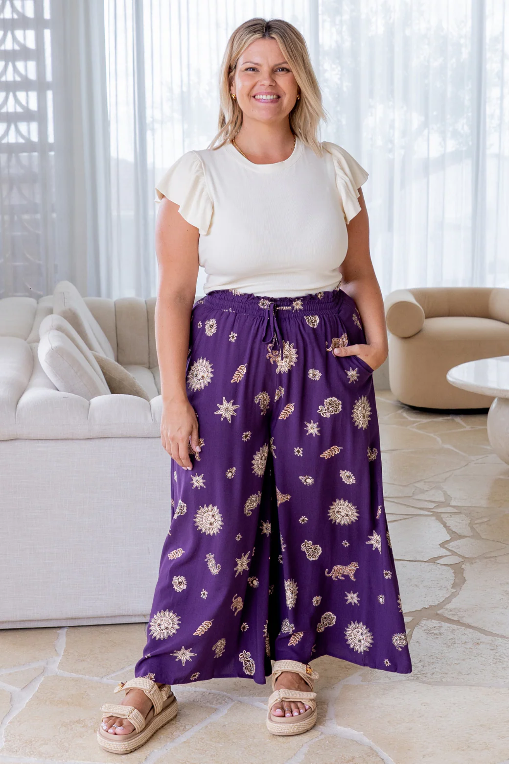 Final Sale | Maree Wide Leg Pant Talisman Print Plum - Image 8