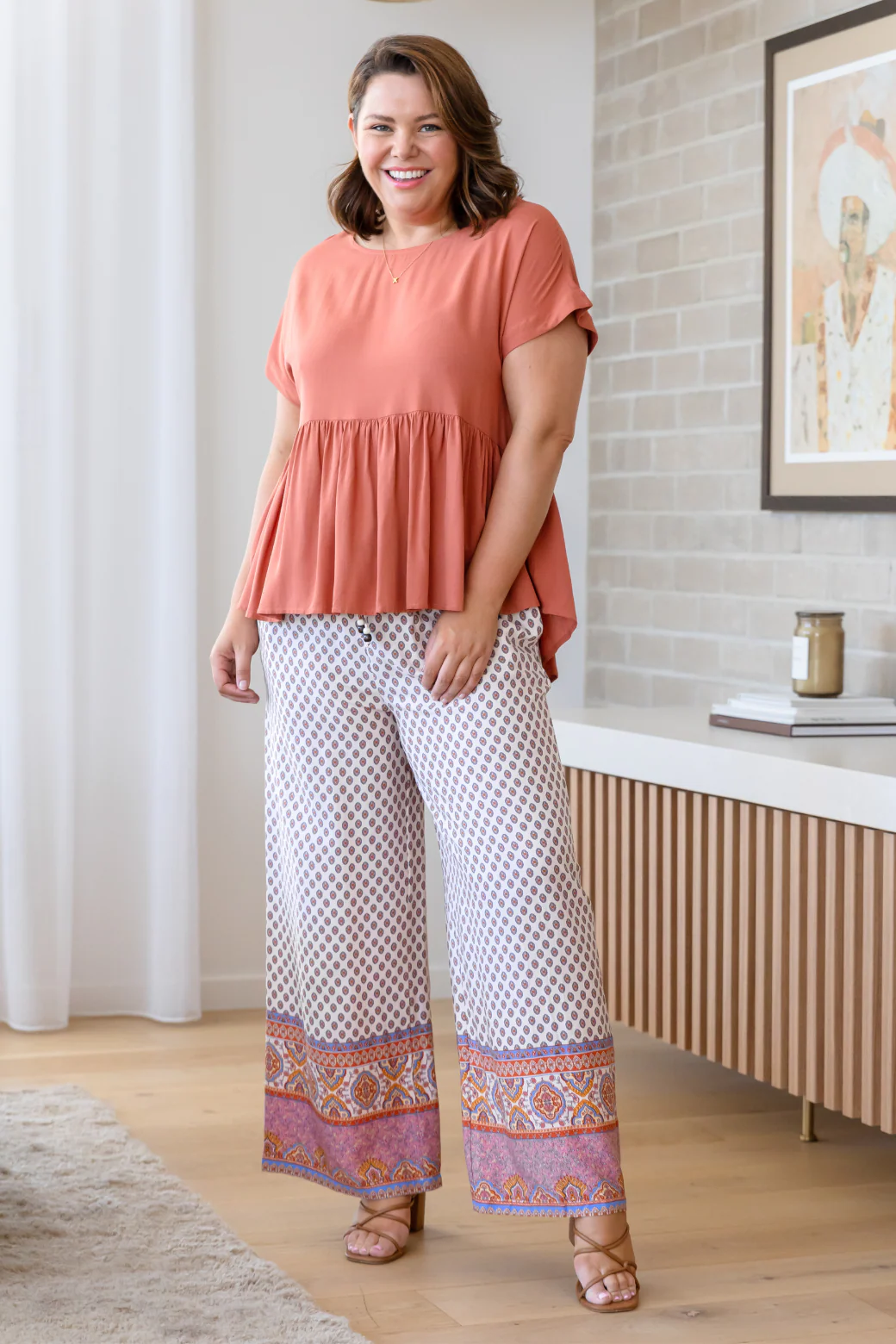 Final Sale | Martha Drawstring Pant Lily Print Natural