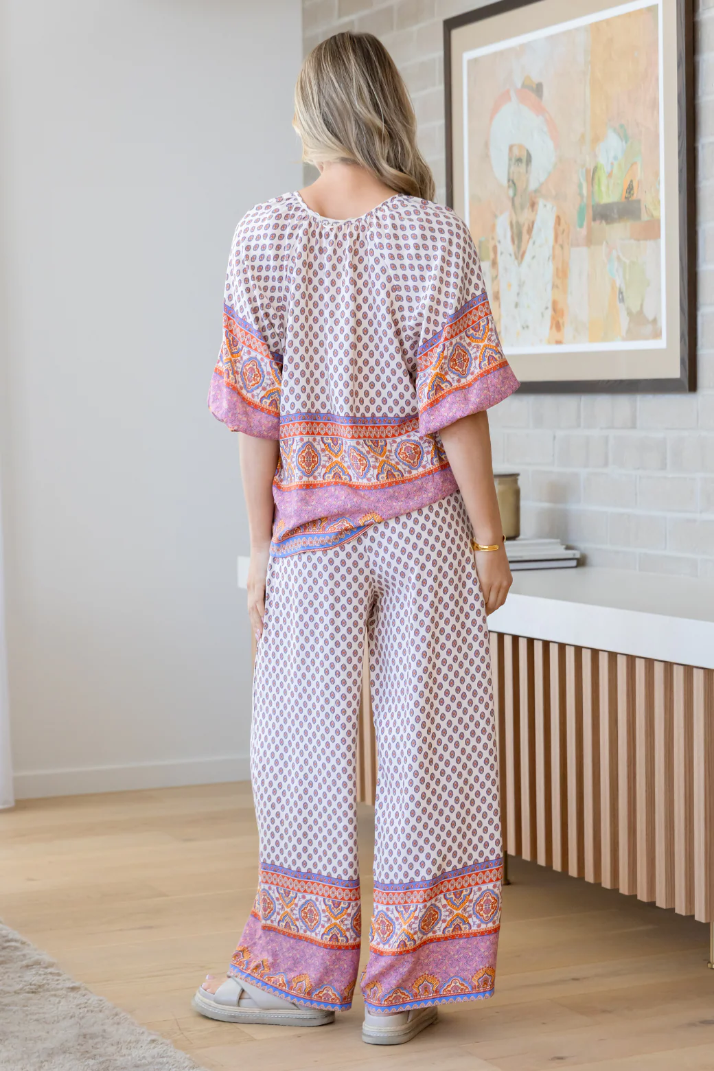 Final Sale | Martha Drawstring Pant Lily Print Natural - Image 10