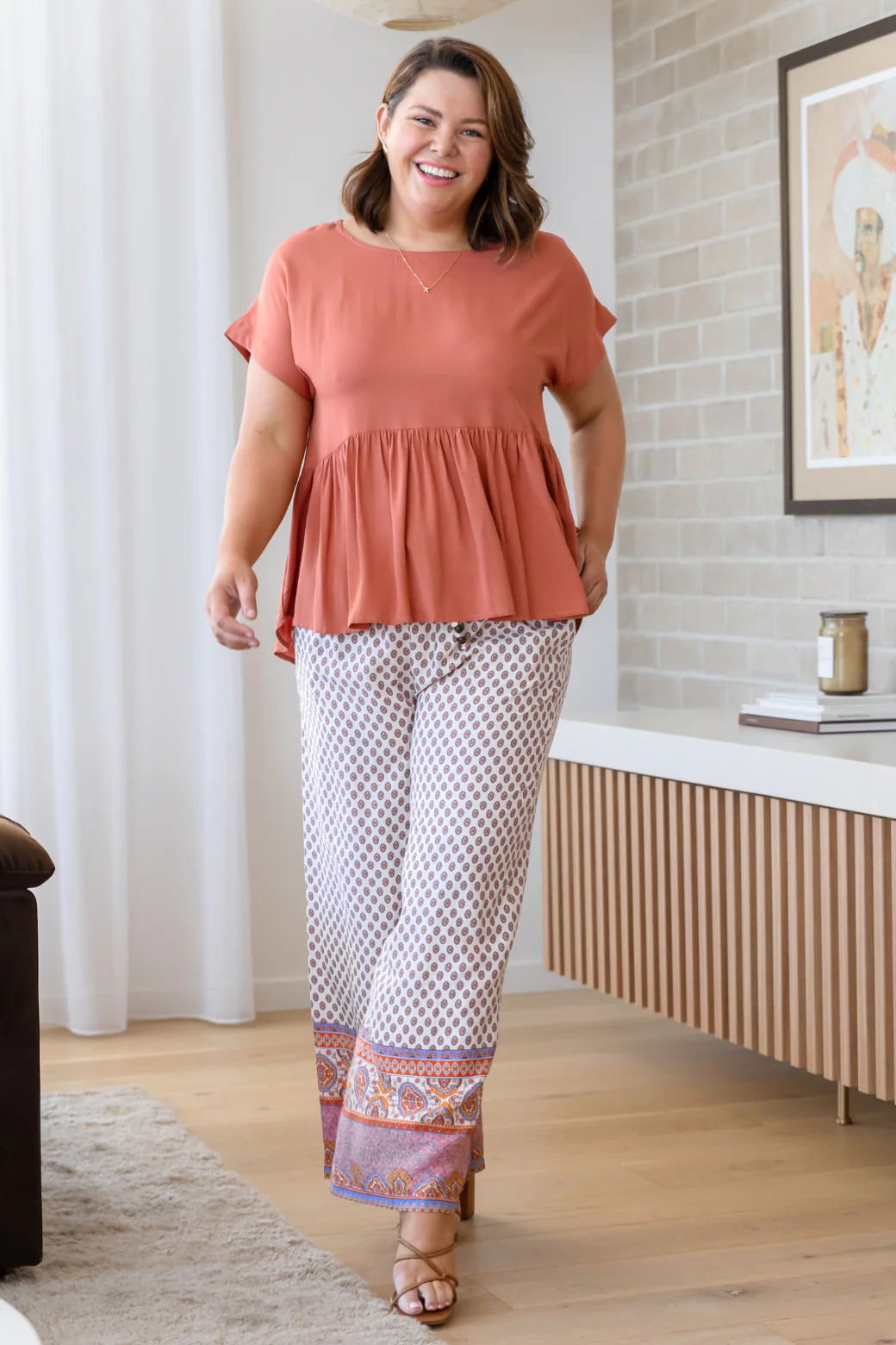Final Sale | Martha Drawstring Pant Lily Print Natural - Image 5