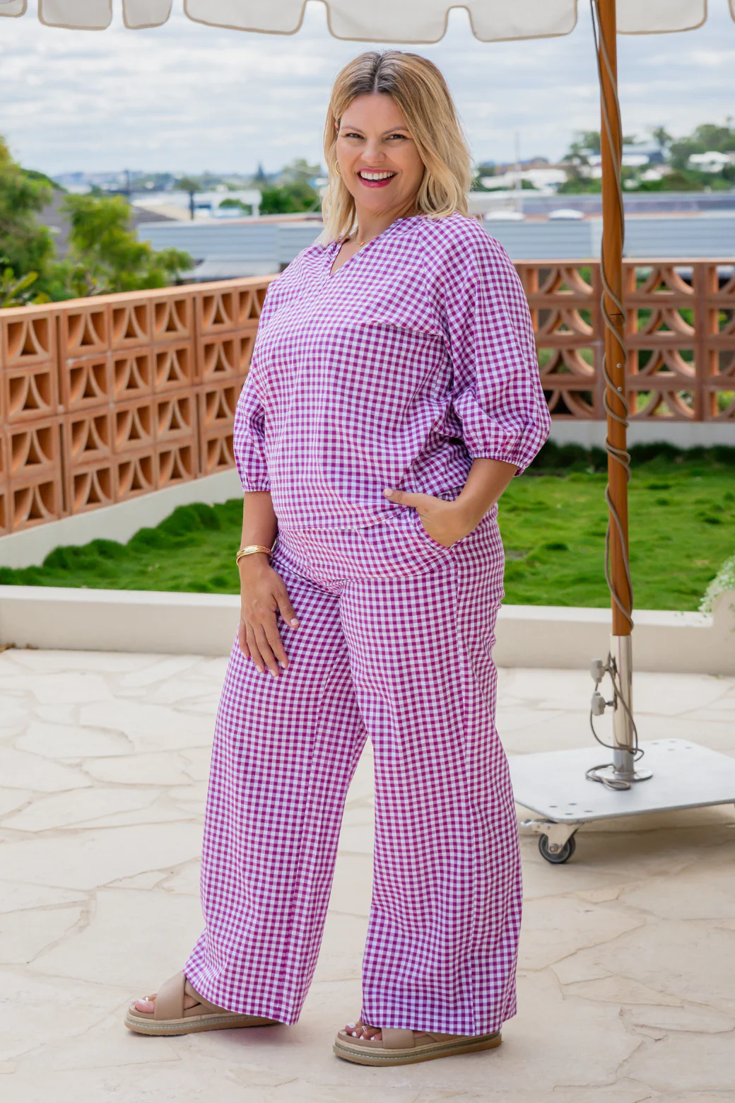 Final Sale | Martha Drawstring Pants Berry Gingham - Image 8