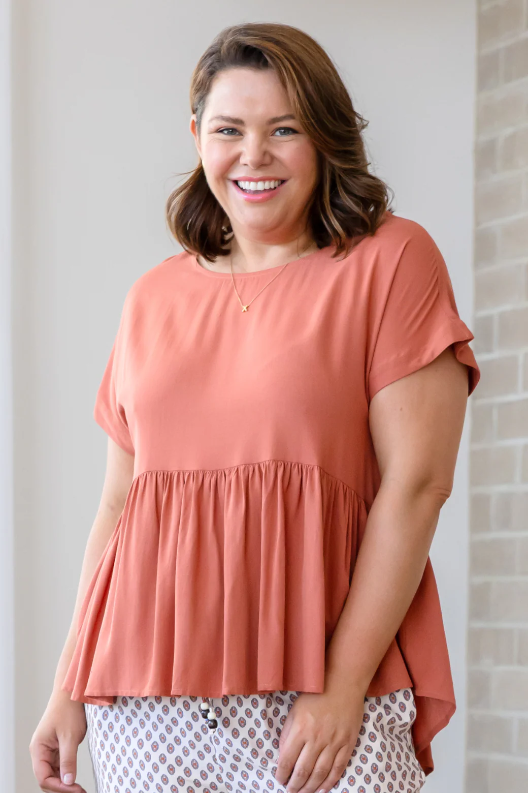 Final Sale | Melinda Relaxed Peplum Top Rust