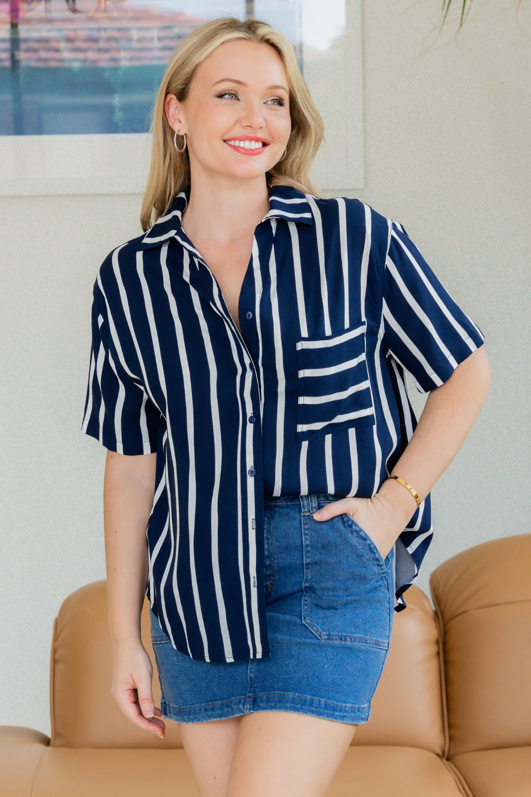 Melrose Shirt Navy Stripe - Image 2