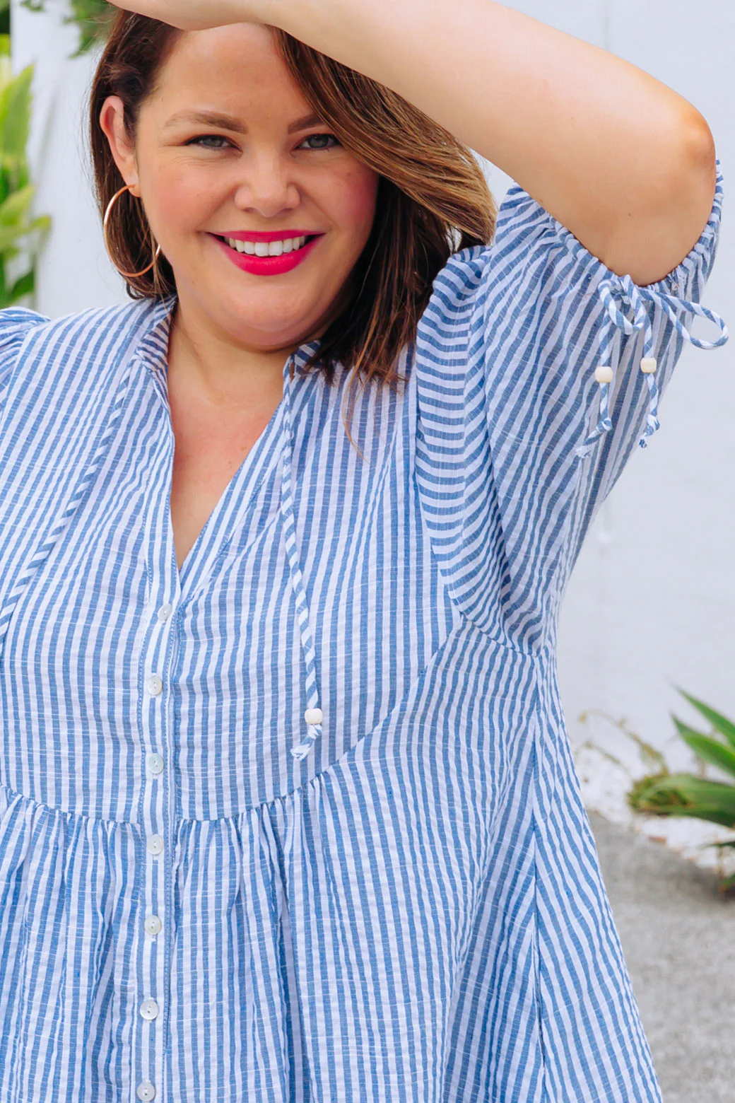 Paige Dress Mid Blue Stripe - Image 12