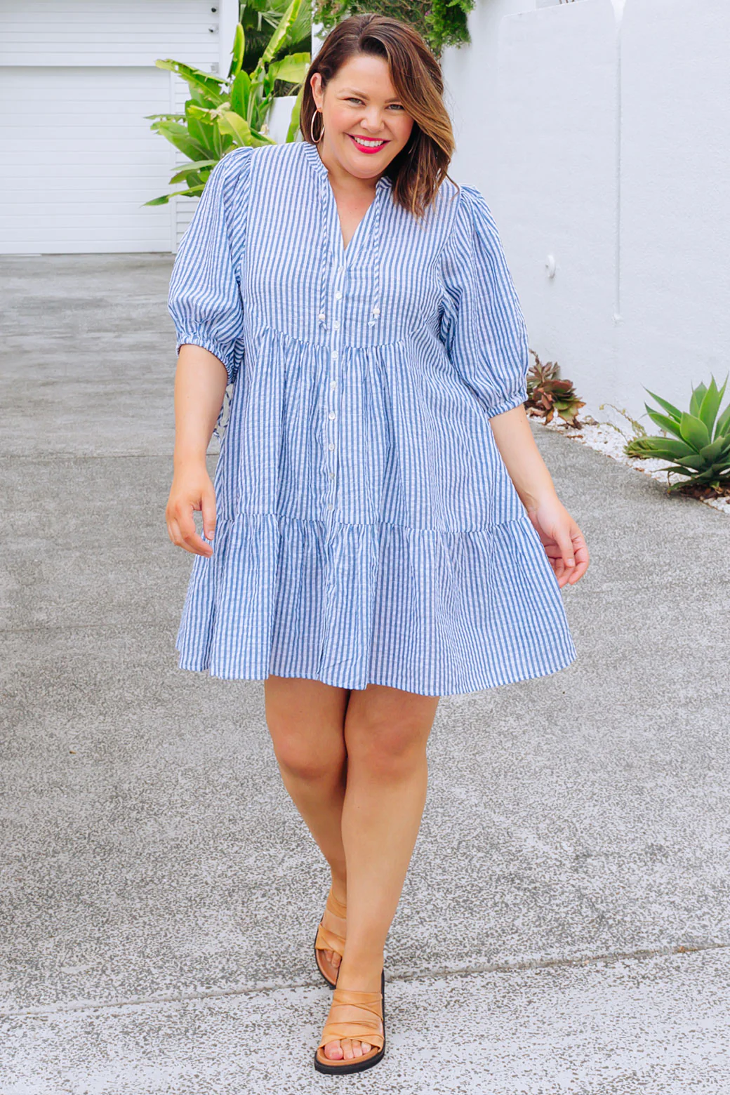Paige Dress Mid Blue Stripe - Image 4
