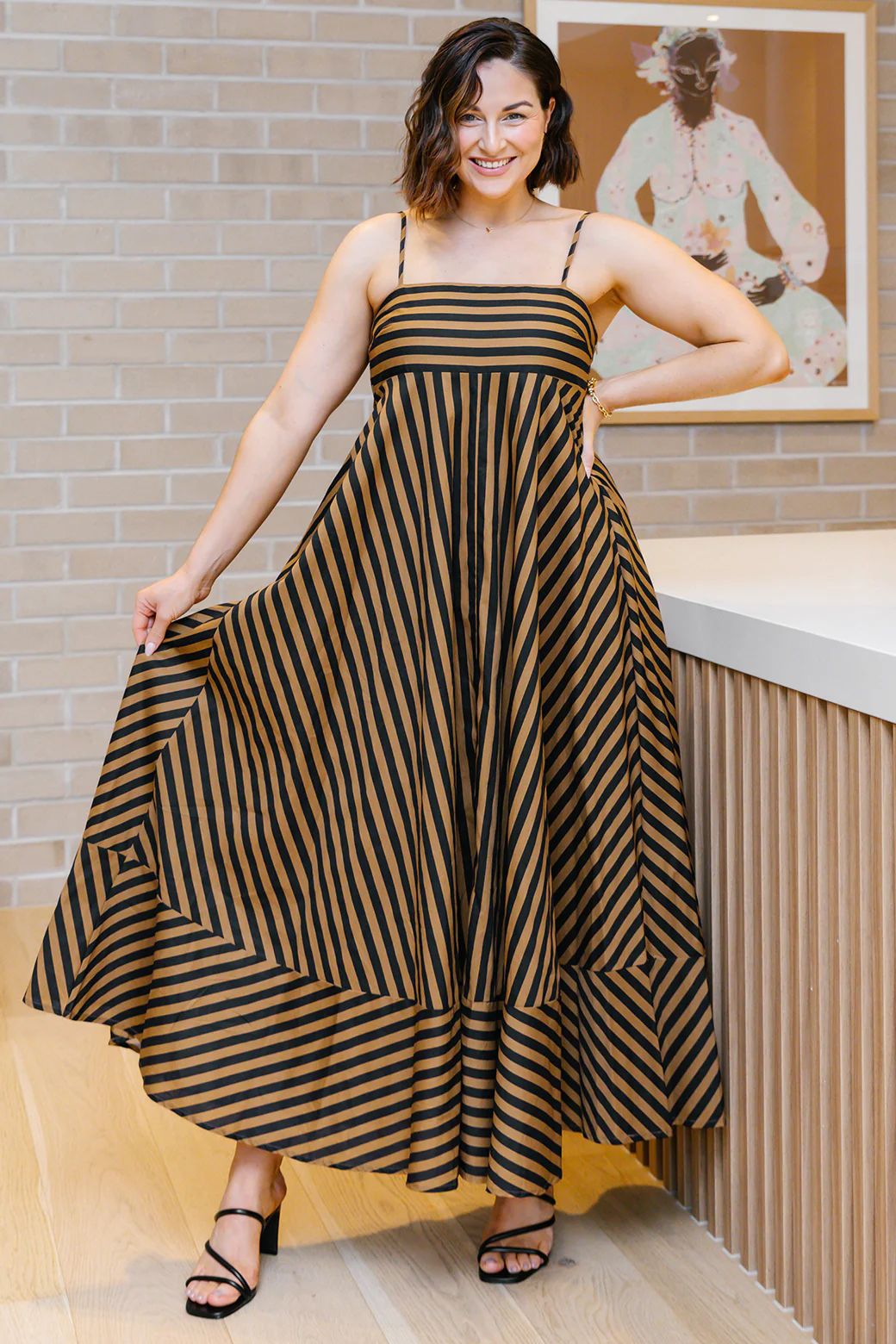 Final Sale | Portafino Maxi Dress Black Tan Stripe - Image 3