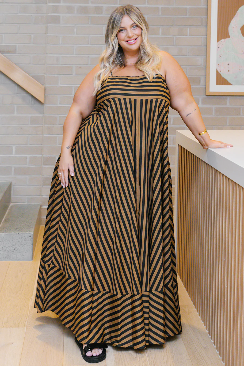 Final Sale | Portafino Maxi Dress Black Tan Stripe - Image 7