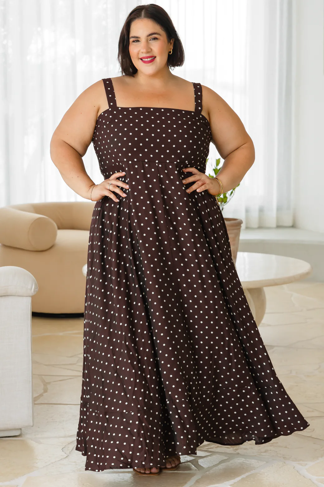 Primrose Maxi Dress Bitter Choc Mini Spot