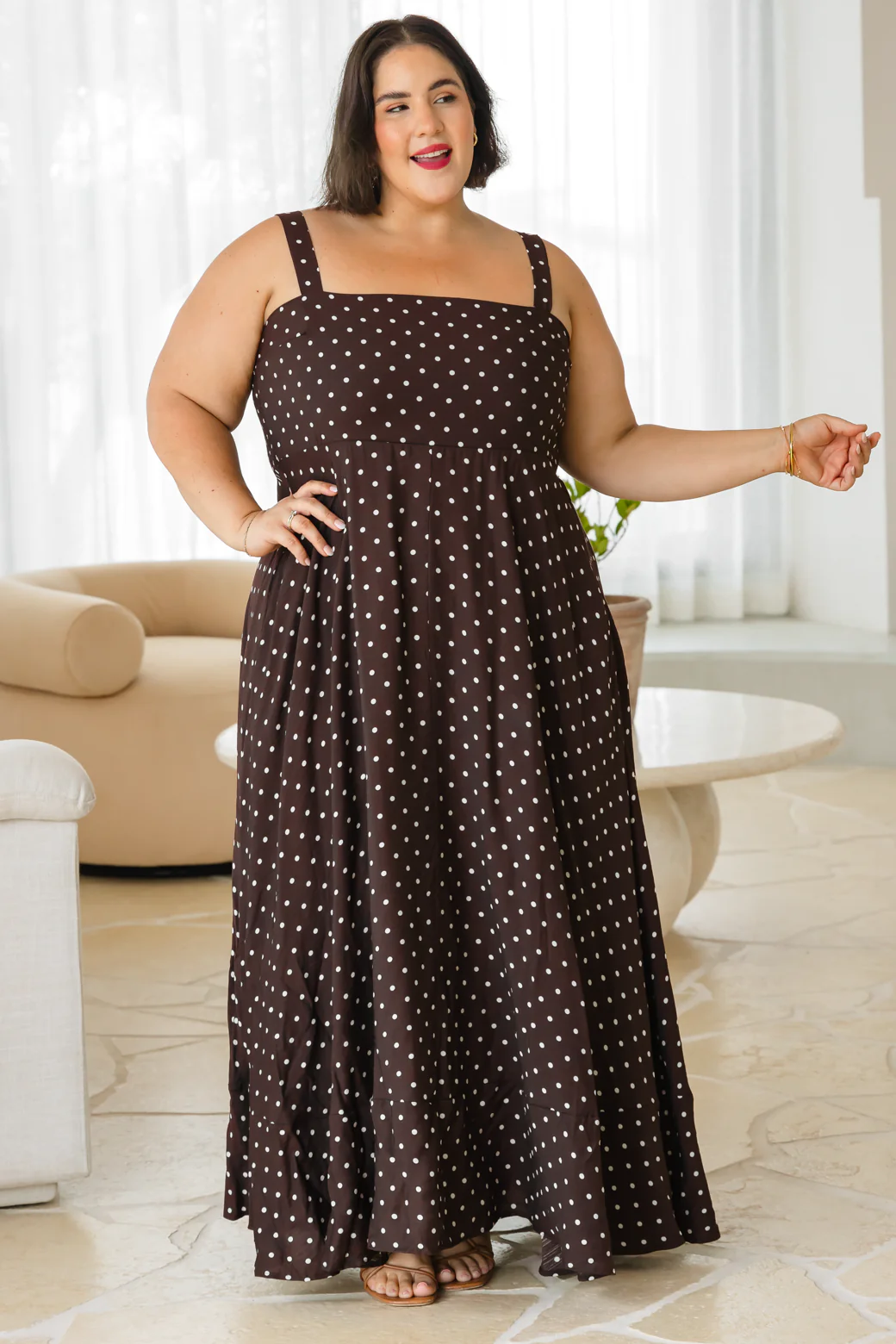 Primrose Maxi Dress Bitter Choc Mini Spot - Image 5