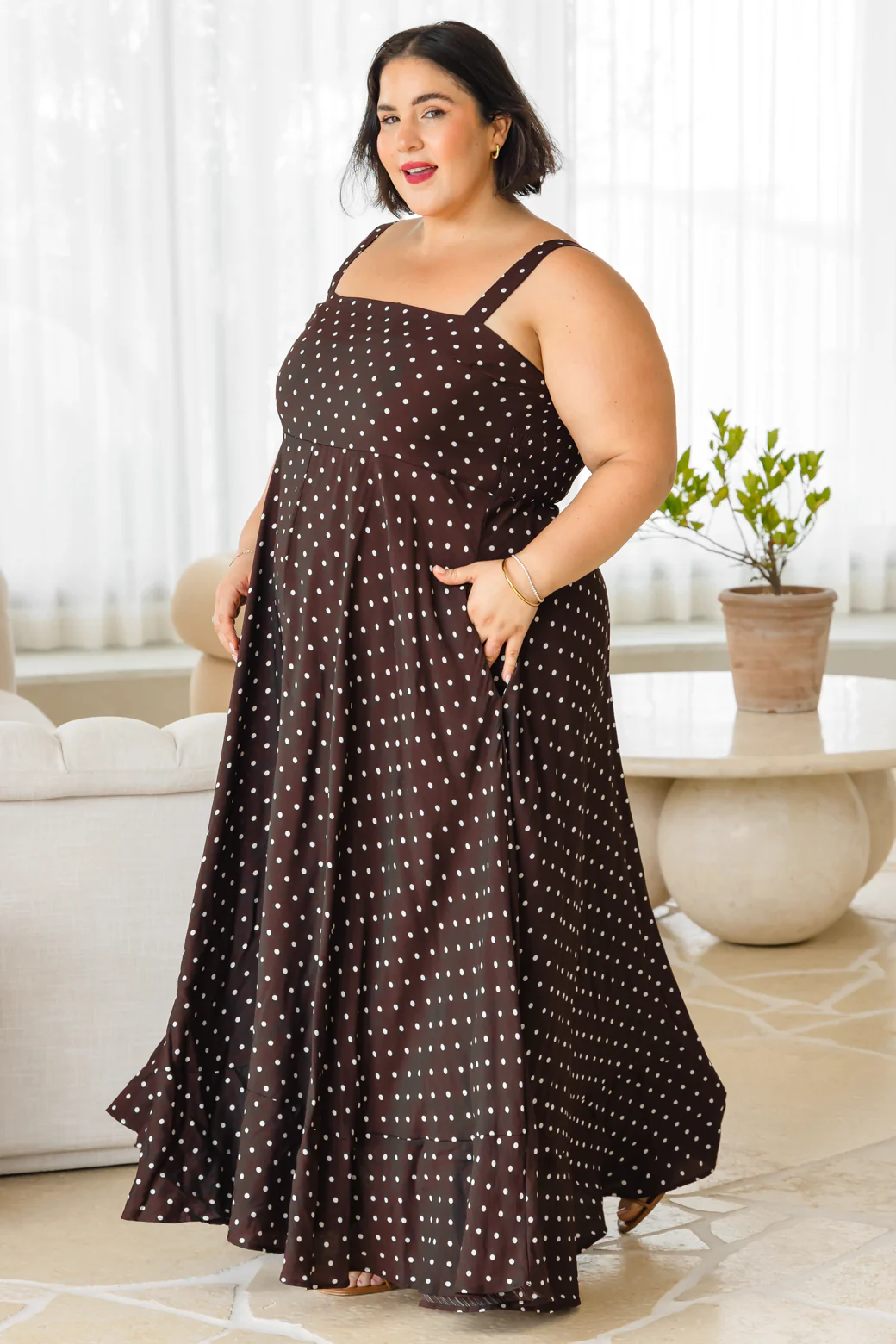 Primrose Maxi Dress Bitter Choc Mini Spot - Image 6