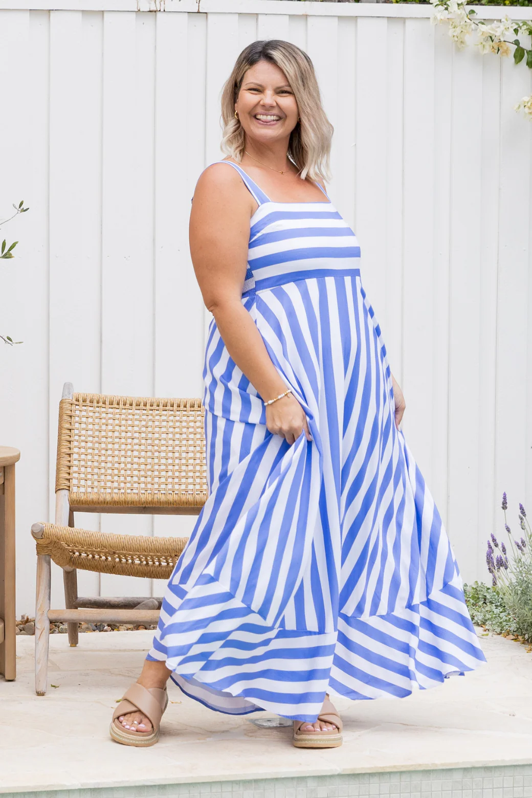 Primrose Maxi Dress Blue Stripe - Image 3