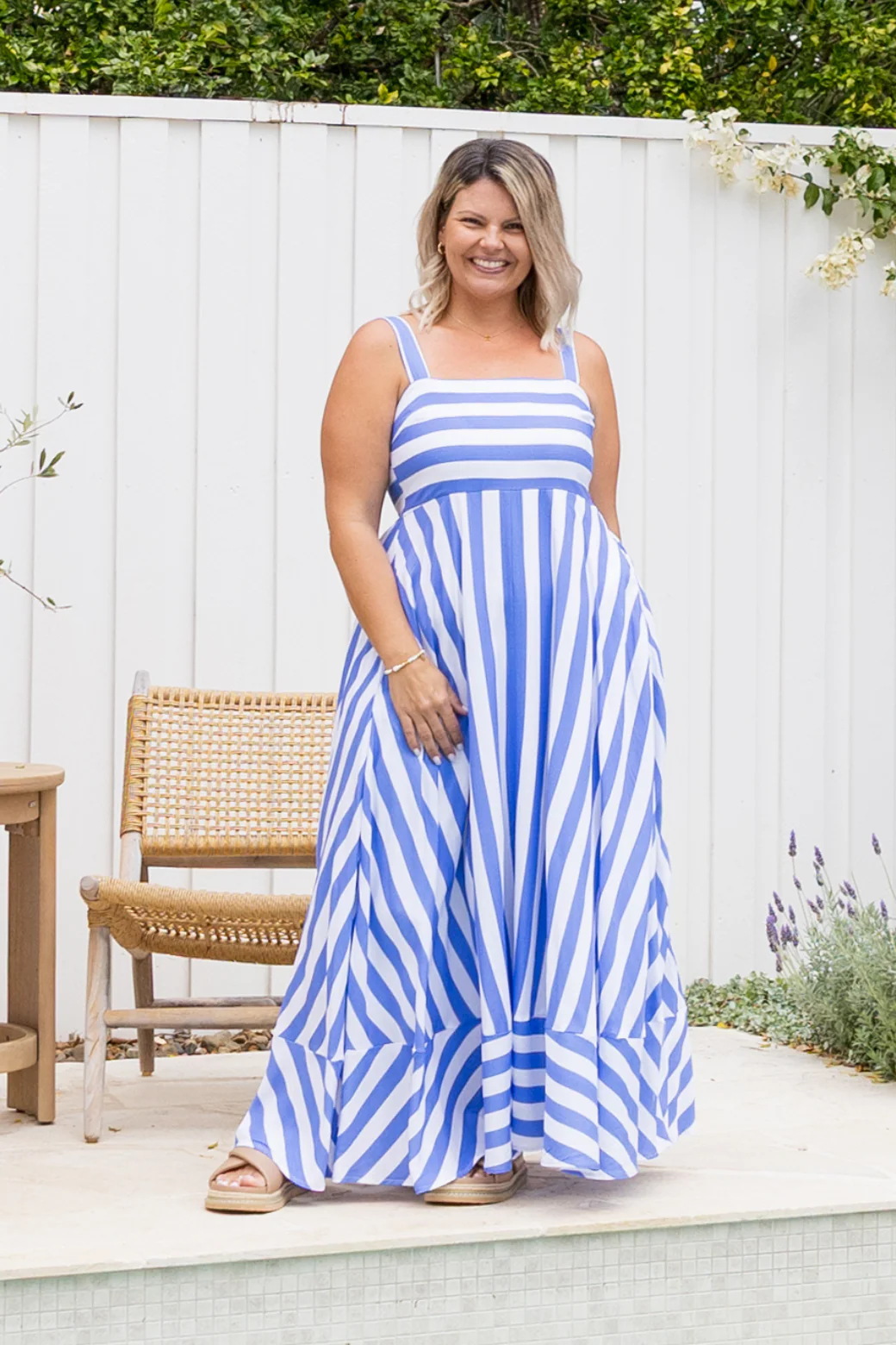 Primrose Maxi Dress Blue Stripe - Image 4