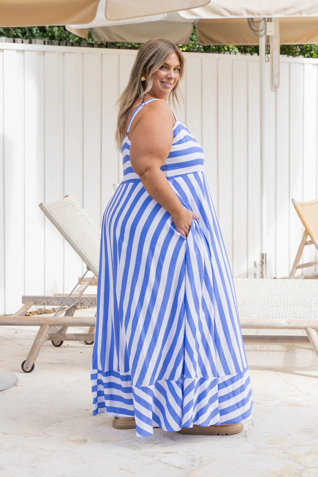 Primrose Maxi Dress Blue Stripe - Image 9