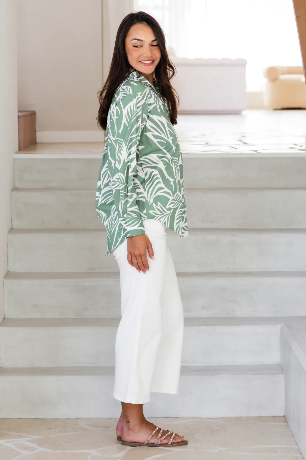 Final Sale | Rochelle Shirt Leaf Print Sage - Image 7