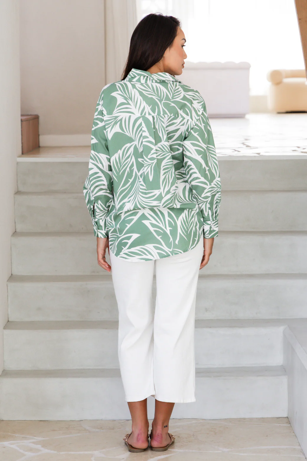 Final Sale | Rochelle Shirt Leaf Print Sage - Image 9