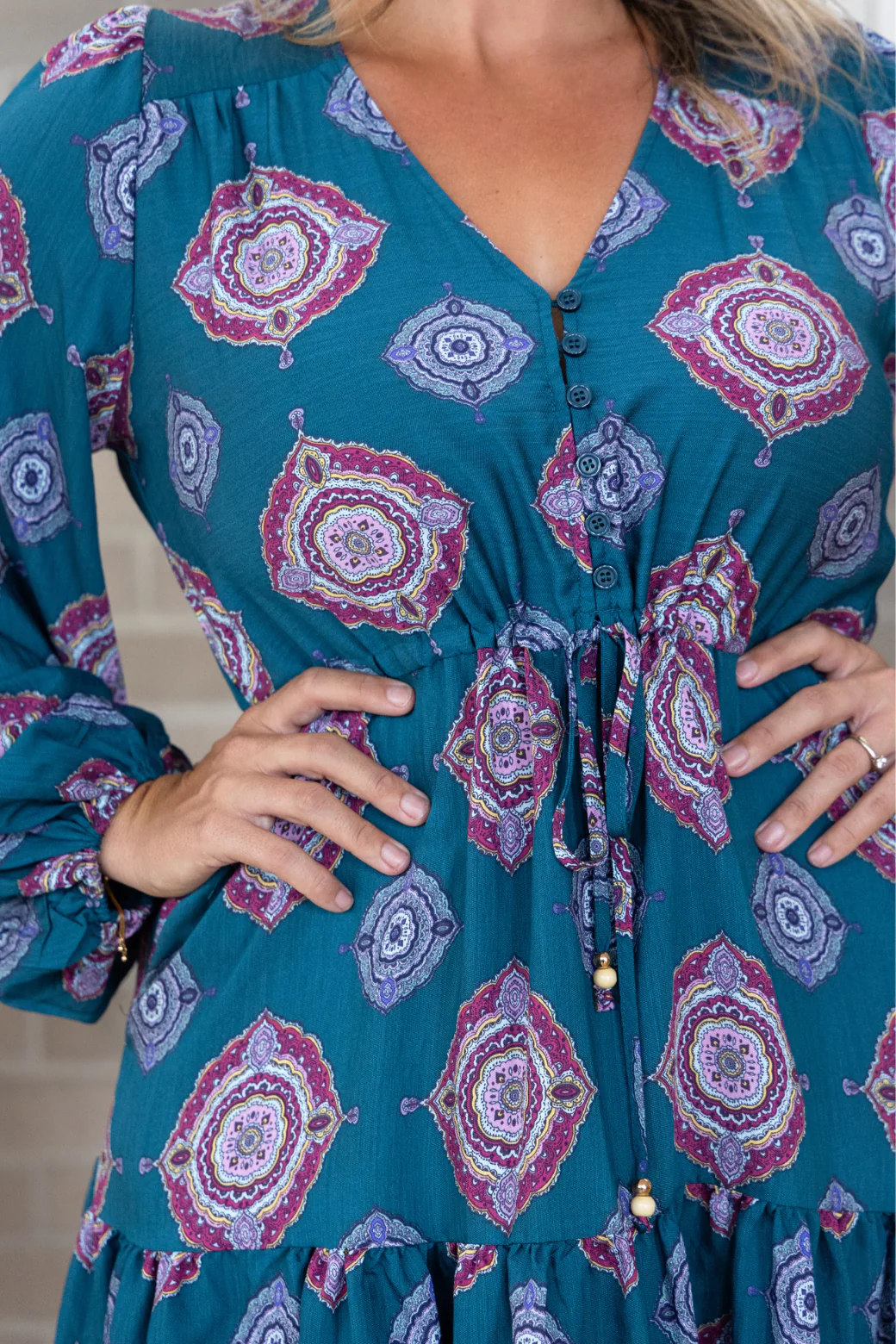 Ruby Long Sleeve Mini Dress Zara Print Teal - Image 8