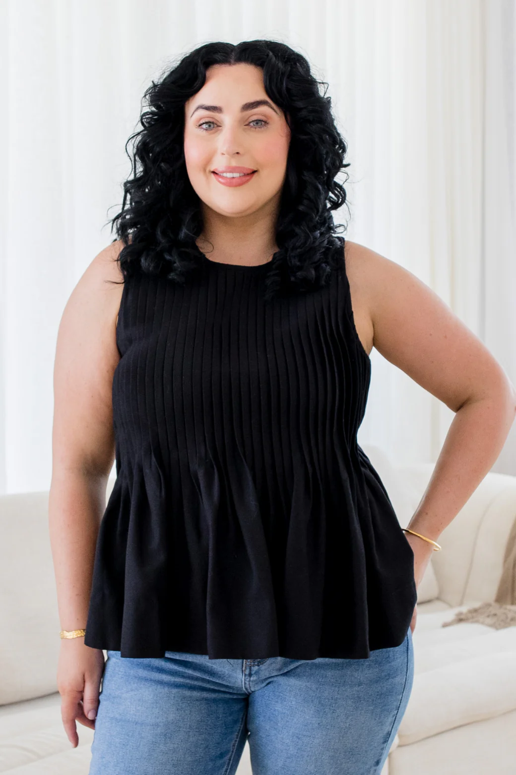 Ruby Pleated Shell Top Black