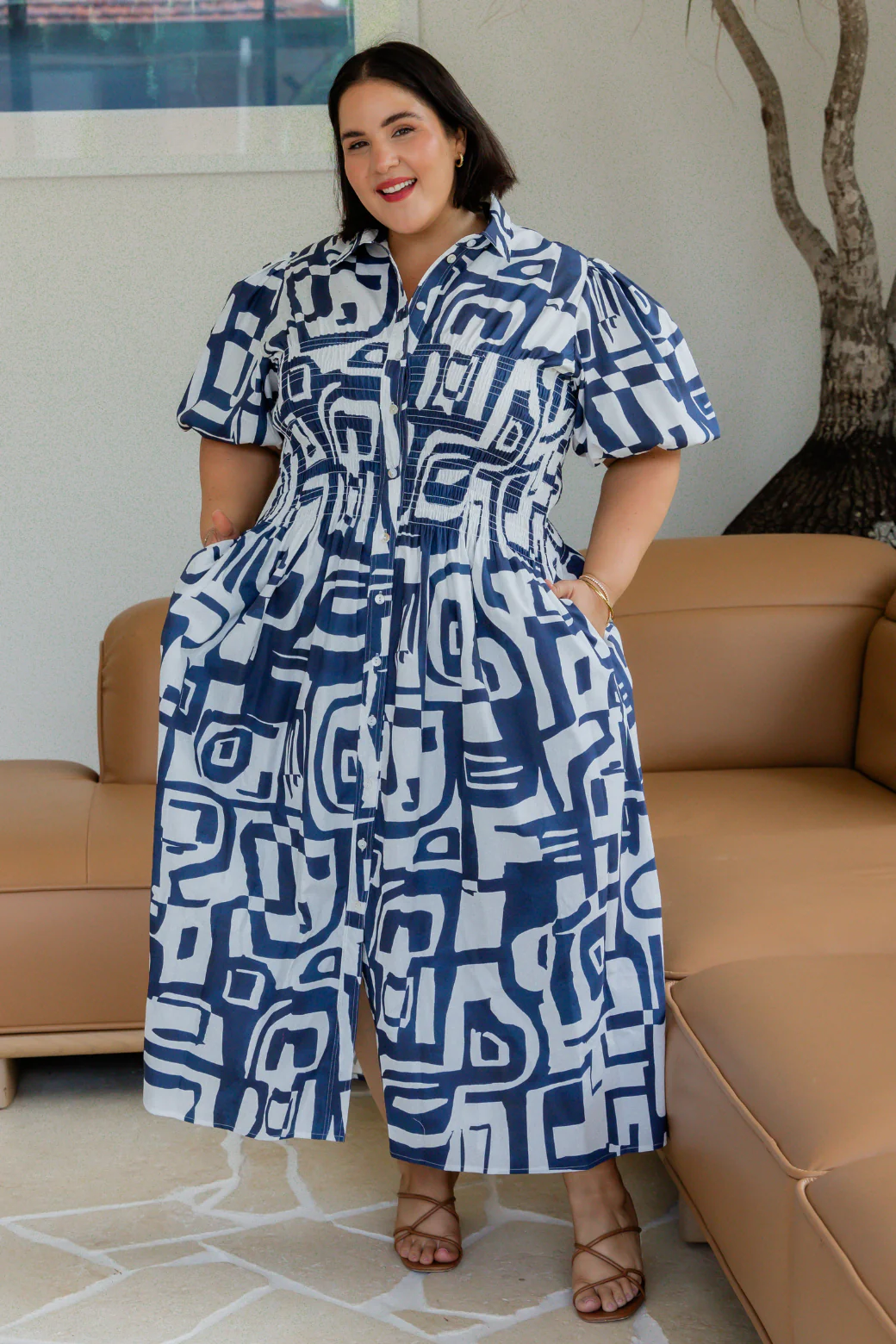 Samantha Midi Dress Fes Print Navy - Image 2