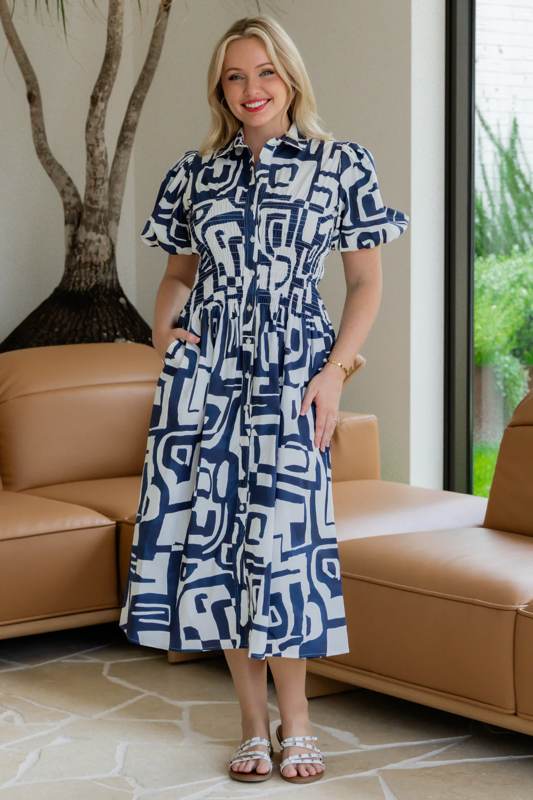 Samantha Midi Dress Fes Print Navy - Image 3