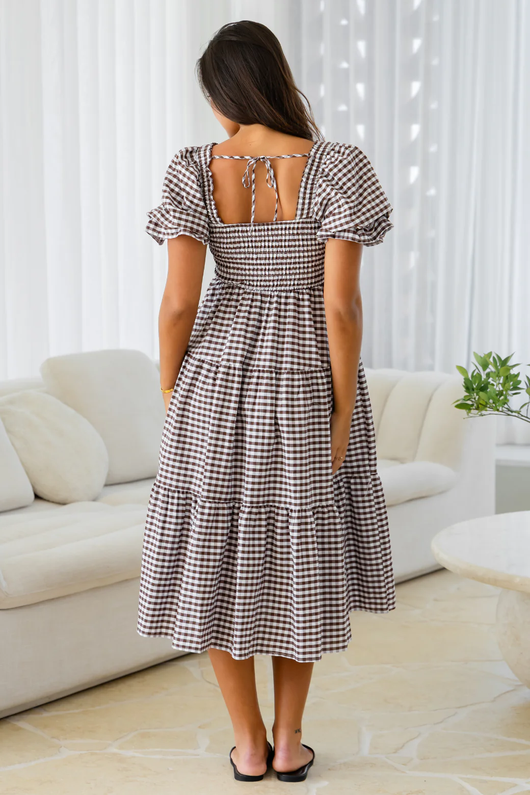 Shiloh Midi Dress Choc Gingham - Image 10