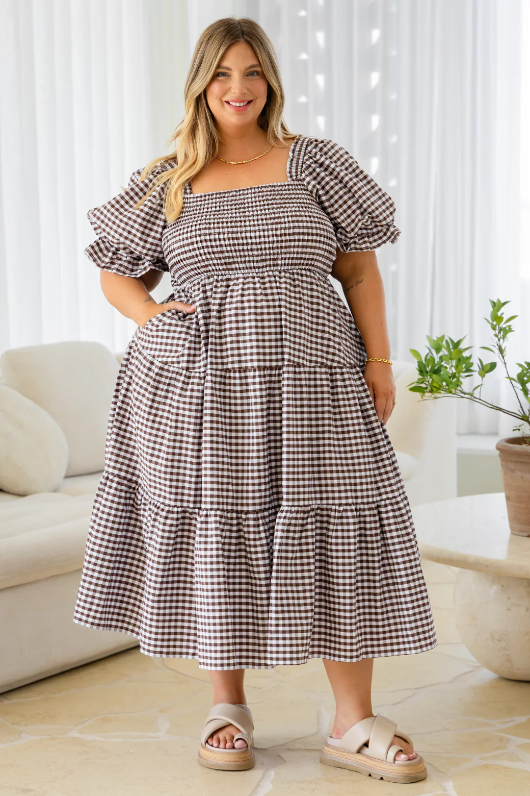 Shiloh Midi Dress Choc Gingham - Image 2