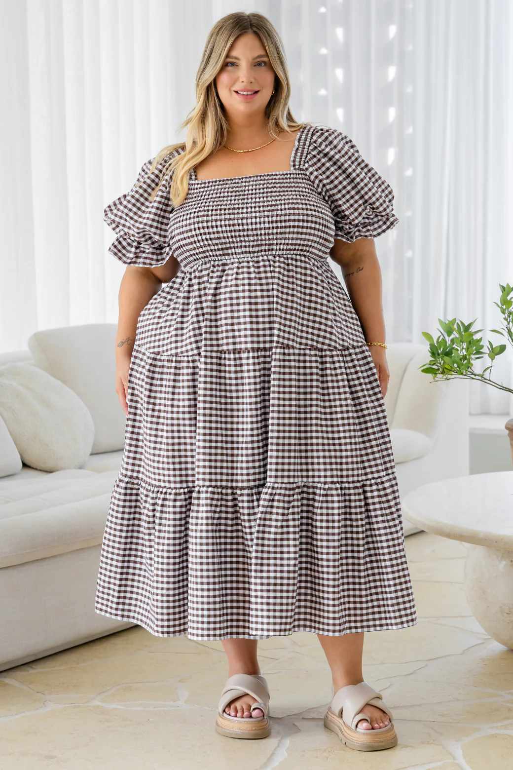 Shiloh Midi Dress Choc Gingham - Image 3