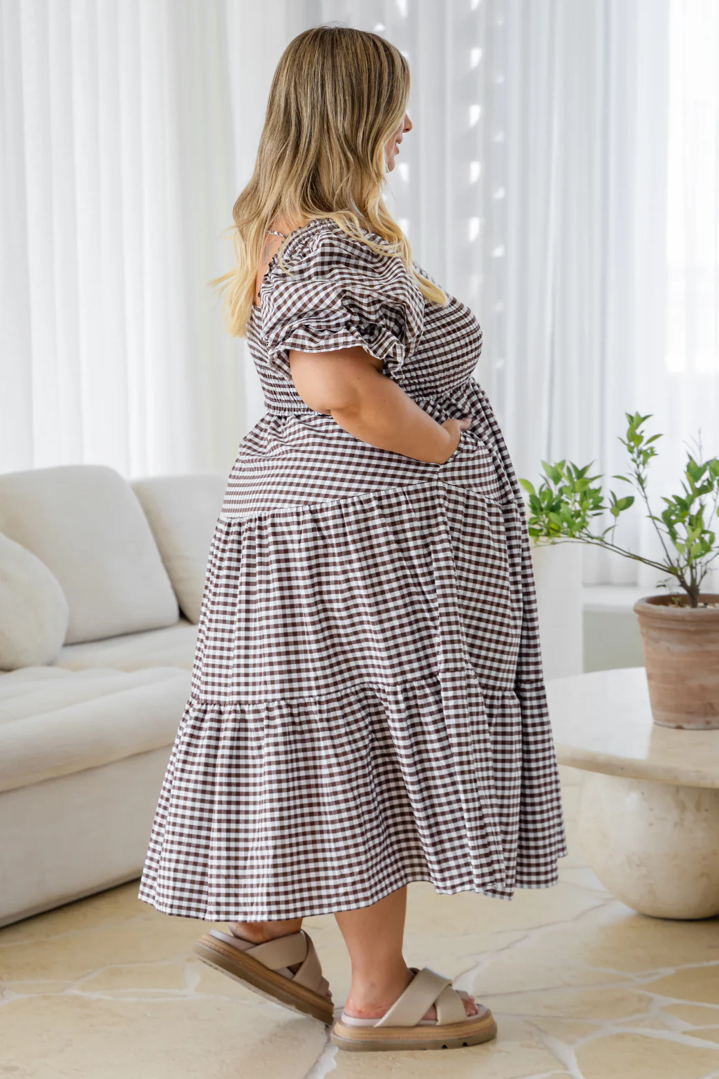 Shiloh Midi Dress Choc Gingham - Image 4