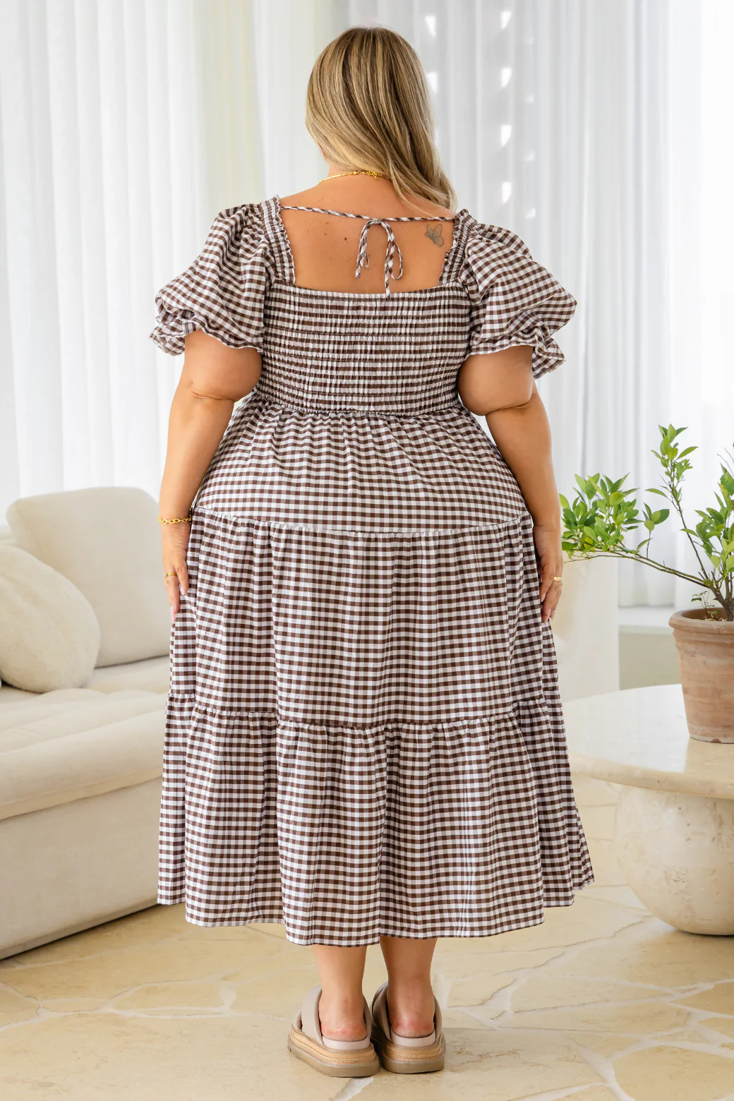 Shiloh Midi Dress Choc Gingham - Image 5