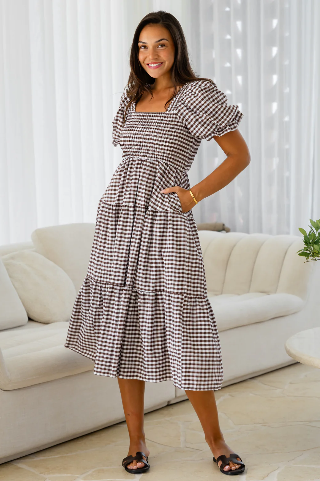 Shiloh Midi Dress Choc Gingham - Image 6