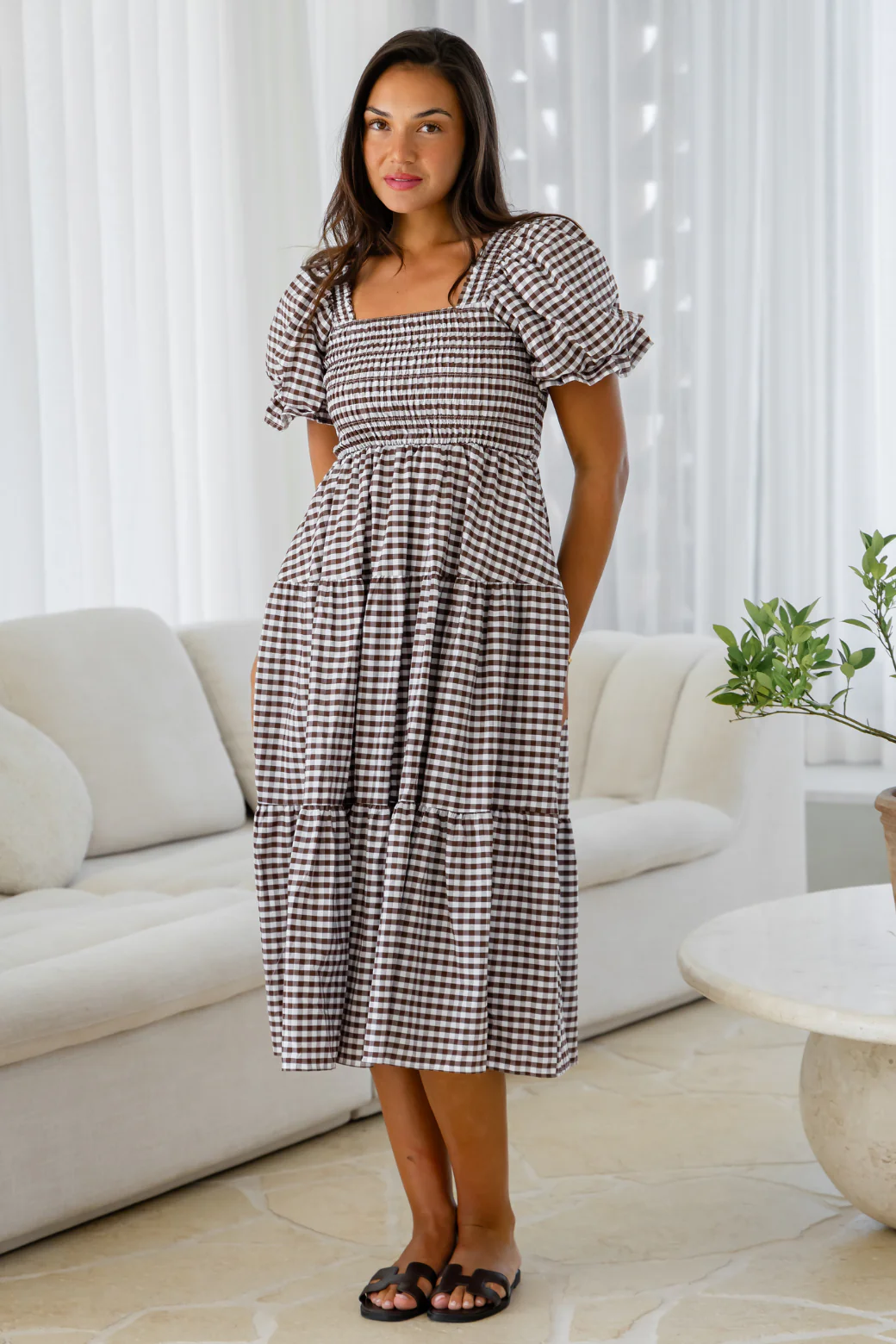 Shiloh Midi Dress Choc Gingham - Image 7