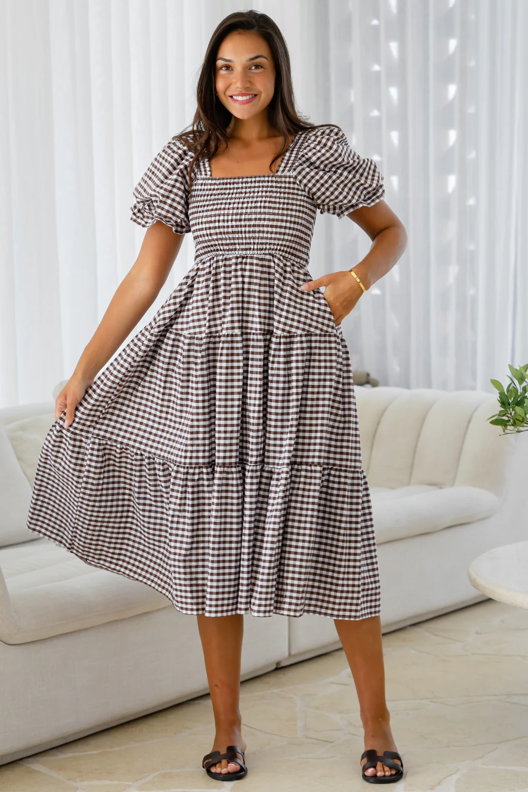 Shiloh Midi Dress Choc Gingham - Image 8