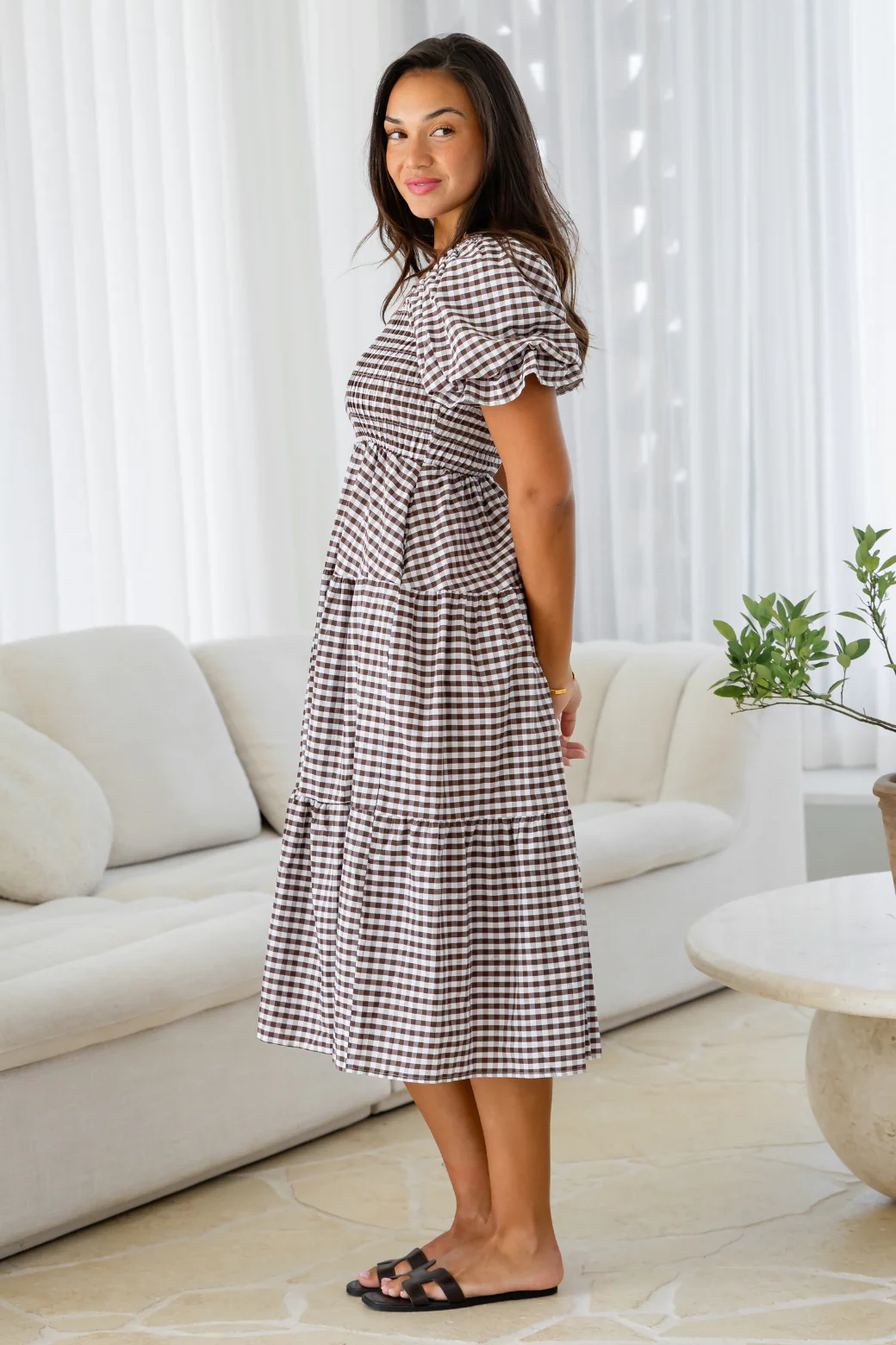 Shiloh Midi Dress Choc Gingham - Image 9