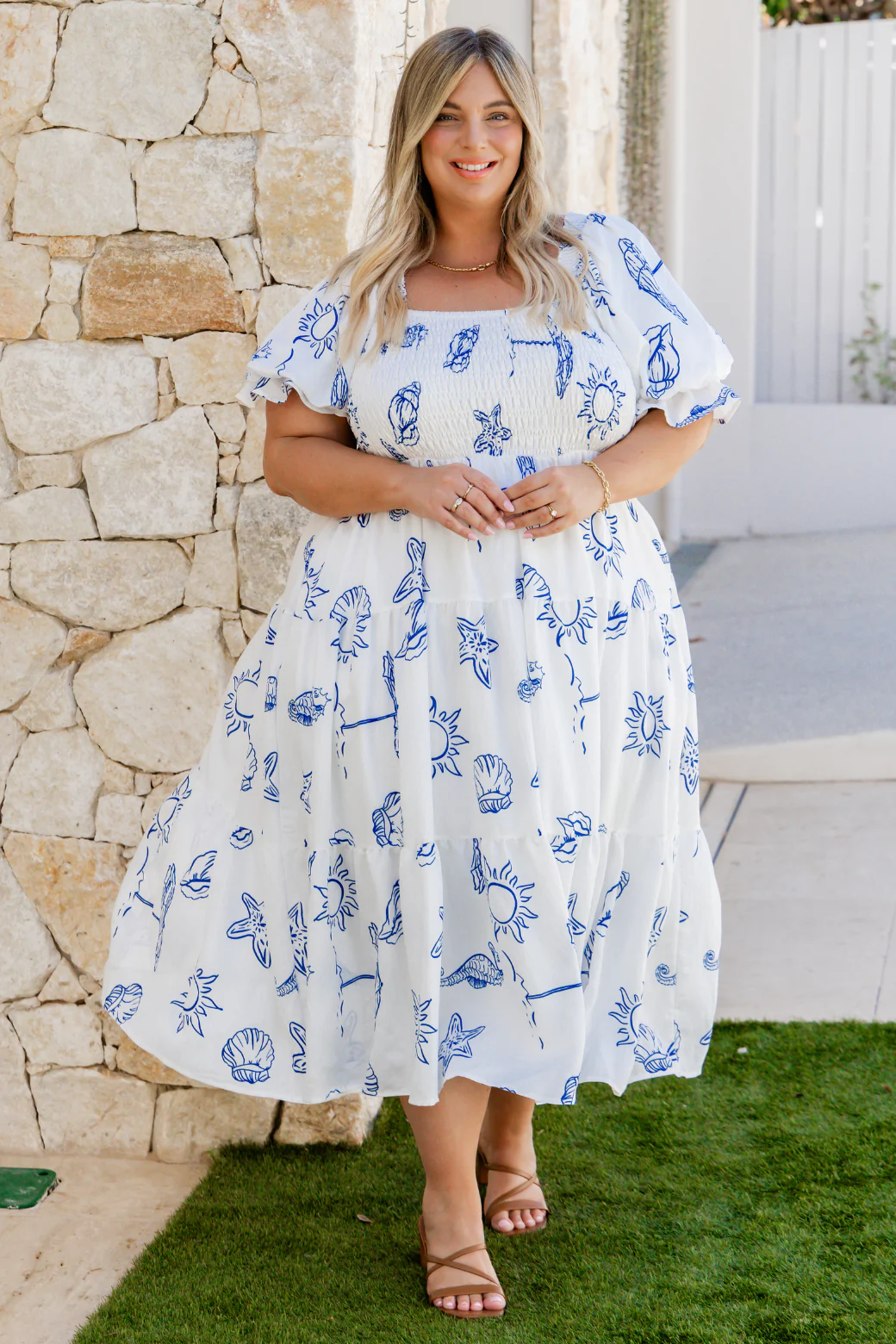 Shiloh Midi Dress Oceanside Print White - Image 3