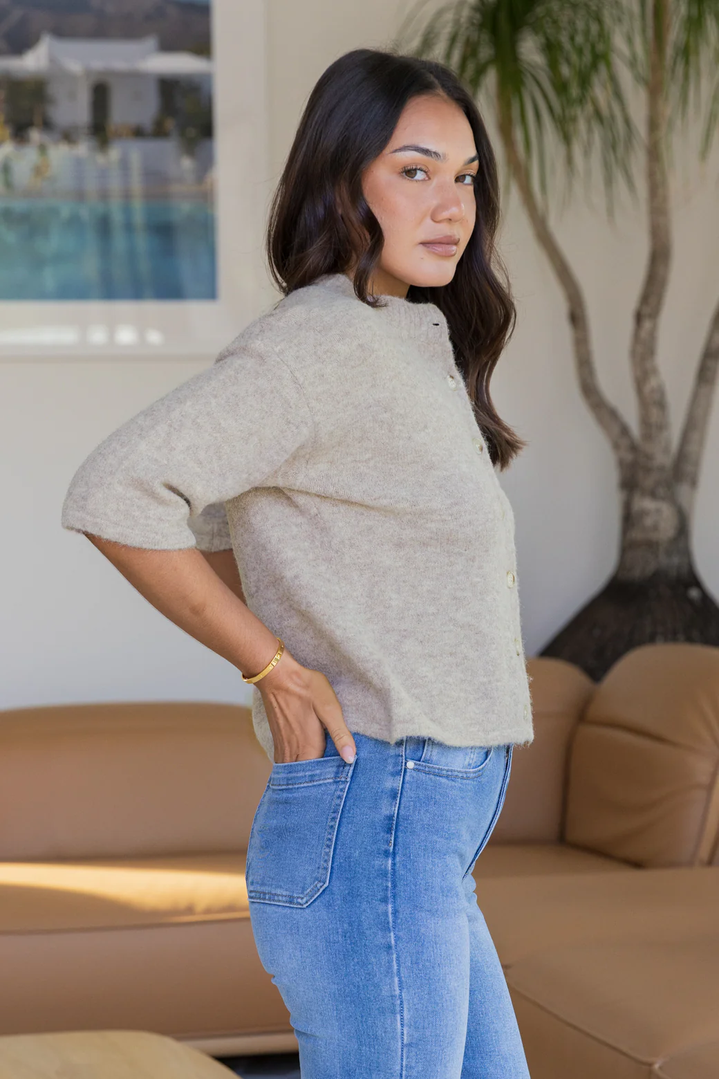 Tyler Cardigan Taupe - Image 4