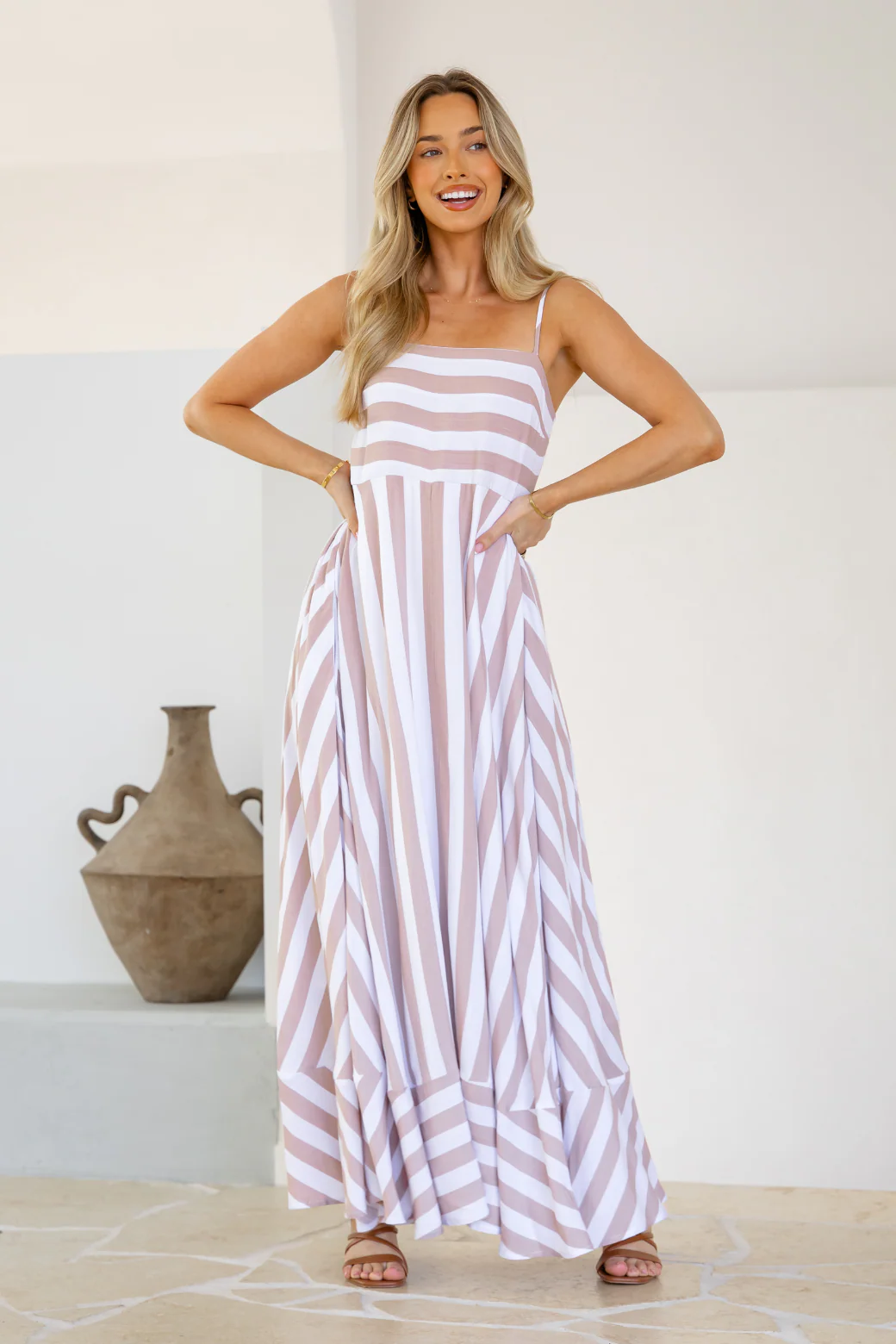 Xanthe Maxi Dress Latte Stripe - Image 2