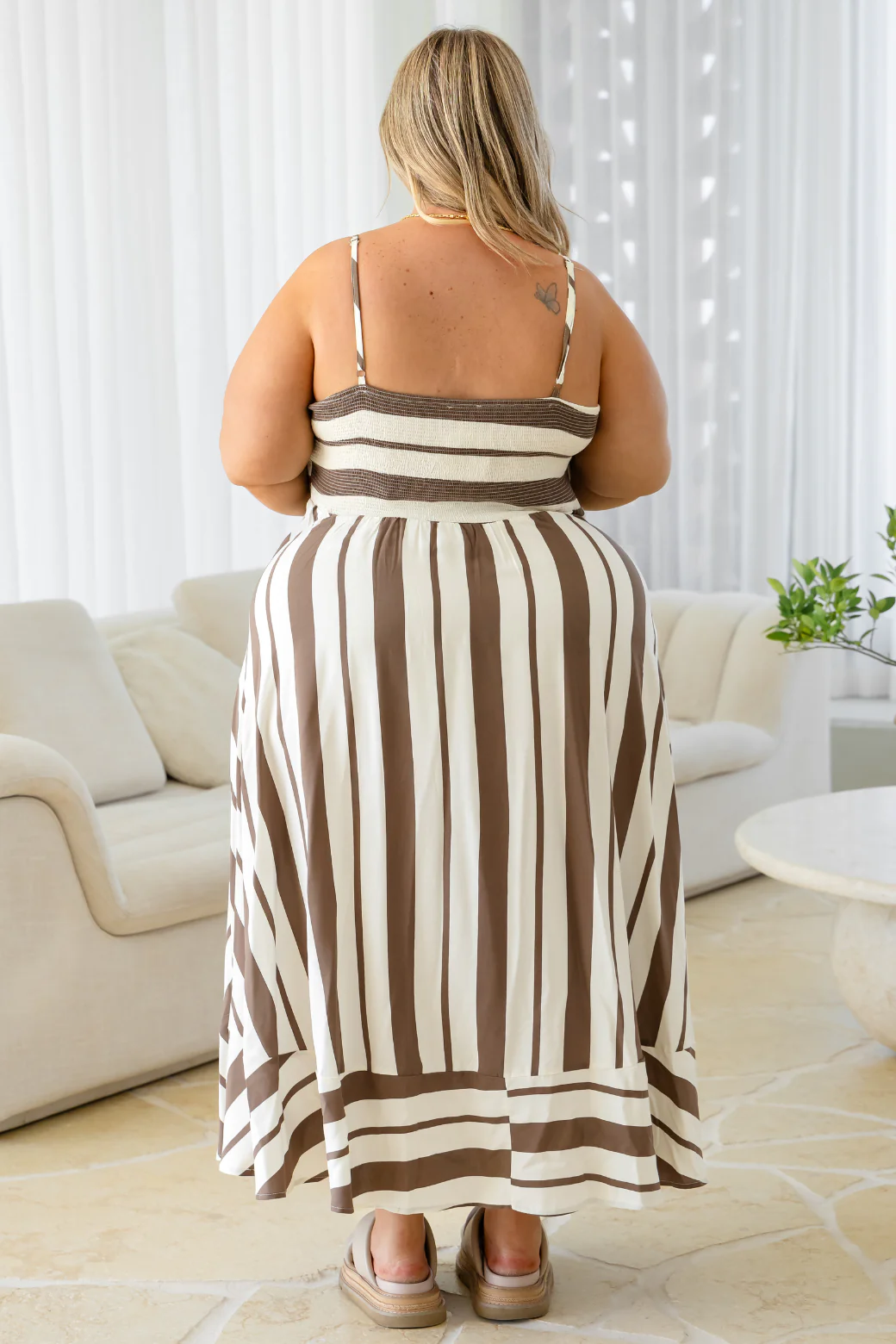 Zadie Midi Dress Choc Thick Thin Stripe - Image 6