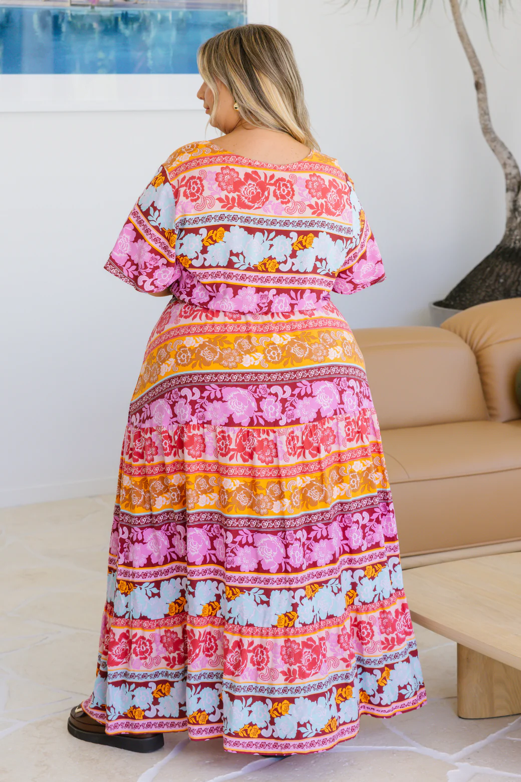 Final Sale | Zara Maxi Dress Peace Print Burgundy Multi - Image 9