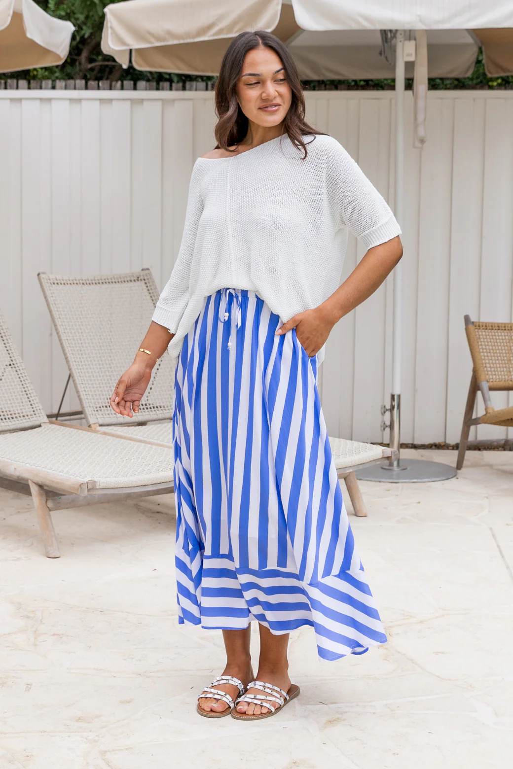 Zena Maxi Skirt Blue Stripe - Image 3